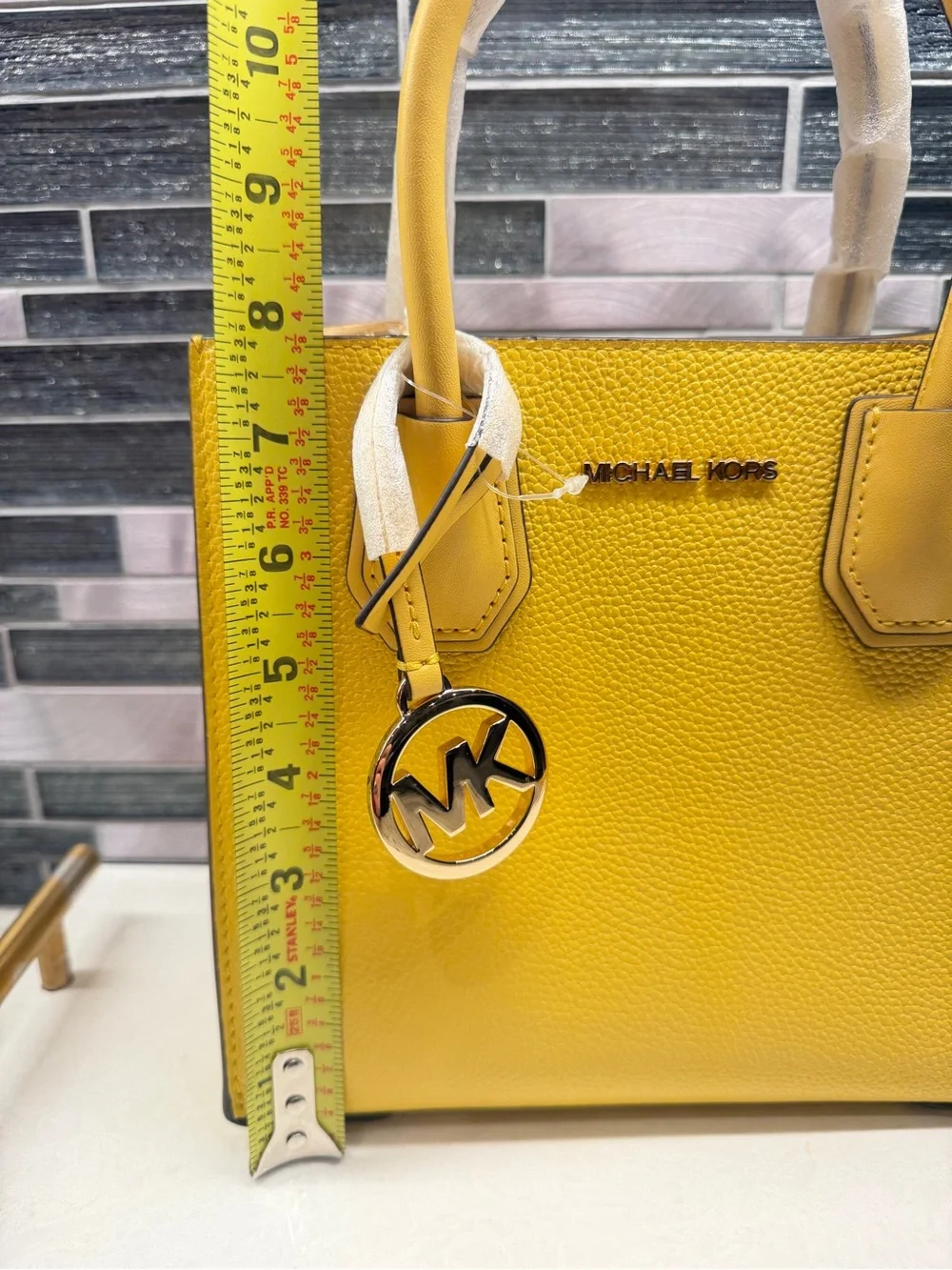 Michael Kors Mercer Medium Pebbled Leather Crossbody Bag in Daffodil Yellow